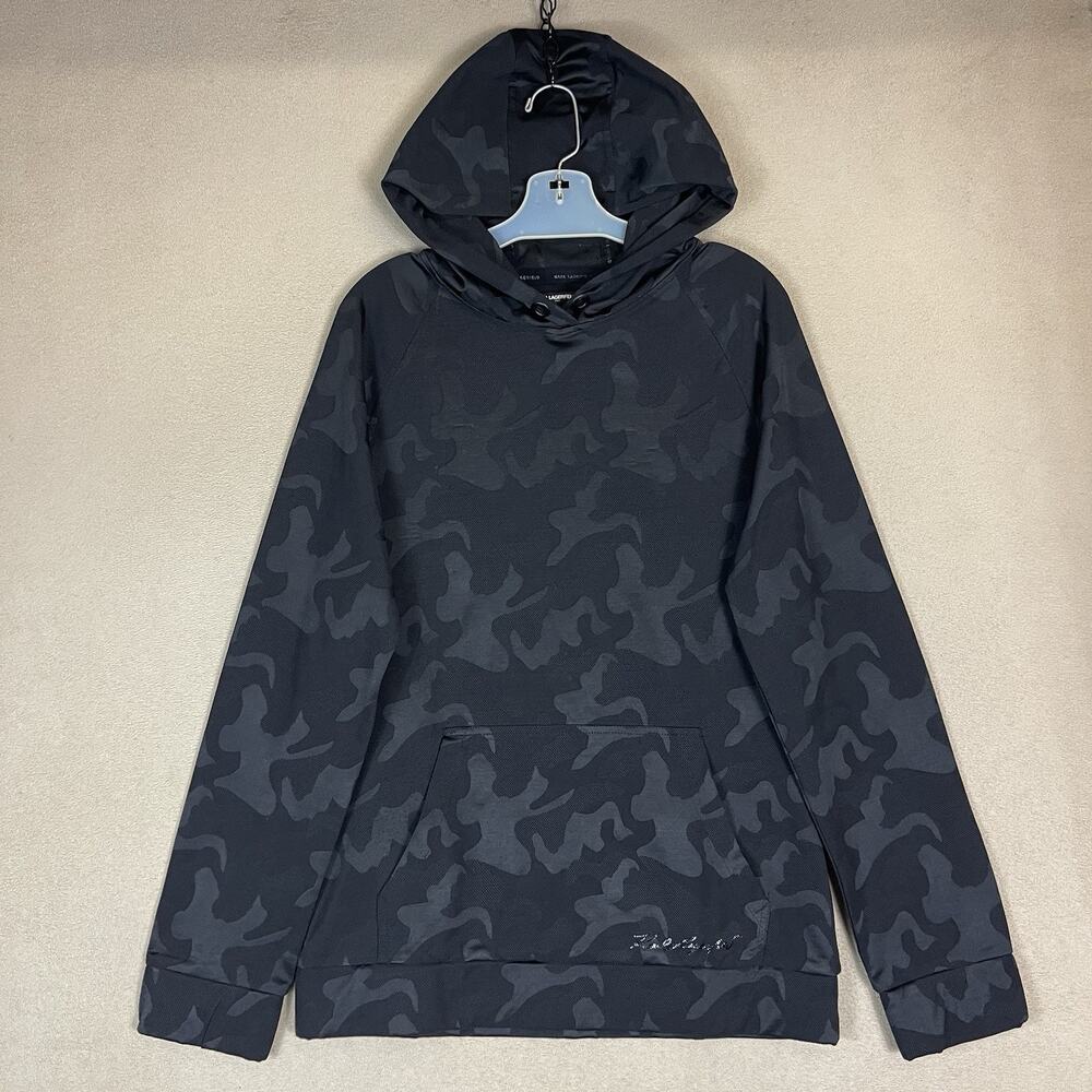 Karl Lagerfeld Hoodie Mens M Black Camo‎ Pouch Pocket Pullover Sweatshirt
